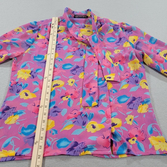 Vintage Puccini Tie Neck Floral Blouse Pink Floral Long Sleeve Retro Women's M - Picture 7 of 9